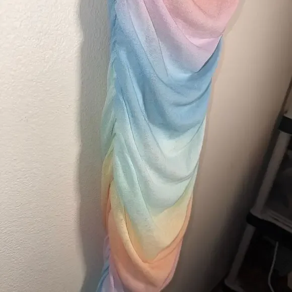NWT ABERCROMBIE & FITCH The Trevor Project pastel rainbow ruched mesh dress XST - Picture 6 of 7